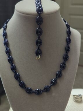 Women's Navy Link Necklace and Bracelet Set - Unbranded